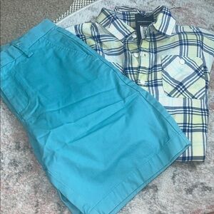 Vineyard Vines Plaid Shirt with Teal Shorts Set
